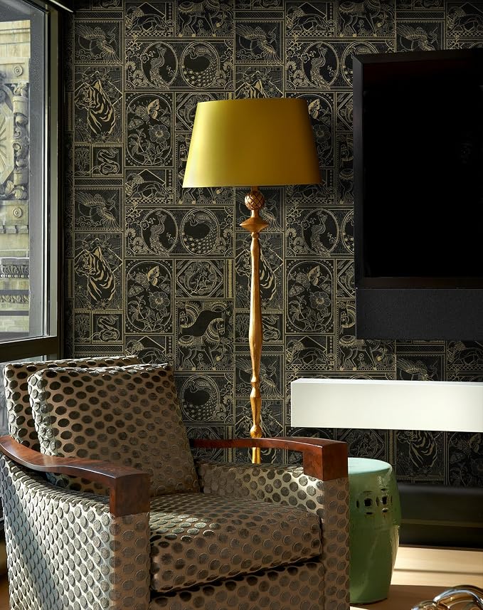 Erfoni 197"x17.7" Black and Gold Wallpaper Vintage Self Adhesive Peel and Stick - Image 3