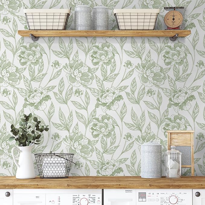 Timeet Peel and Stick Wallpaper Green Floral Wall Paper - Image 4