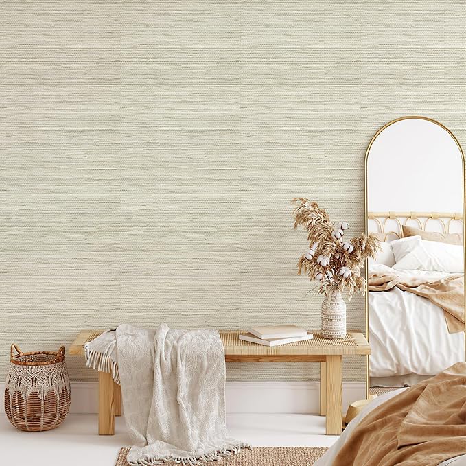 JiffDiff Grasscloth Wallpaper Peel and Stick Cream Grassweave Peel & Stick - Image 3