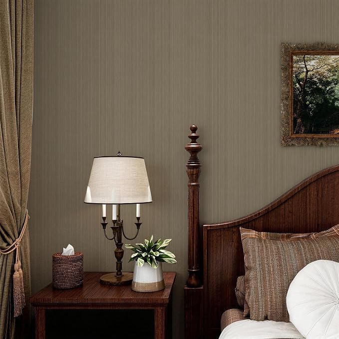YXTII 20.8" x 196.8" Peel and Stick Wallpaper Grasscloth, Thick Brown Textured - Image 3