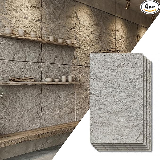 VooBang 4 Pack 3D Wall Panels, Lava Rock Molten Texture PU Wall Panels by VooBang