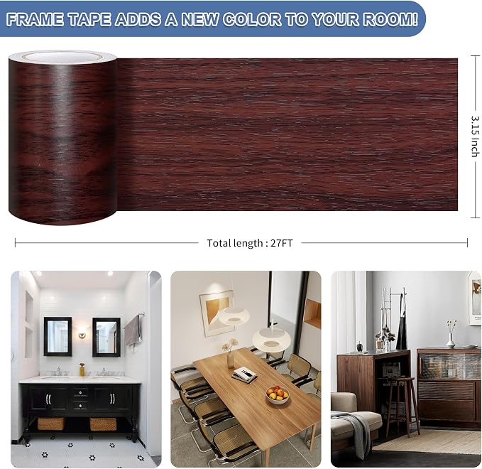 TIANLDD 27 FT Wood Grain Wallpaper Border, Removable Waterproof Mirror Border - Image 3