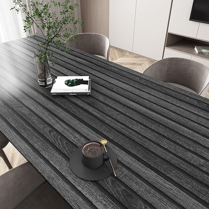 VEELIKE Charcoal Black Wood Slat Peel and Stick Wallpaper 24''x118'' Modern - Image 7