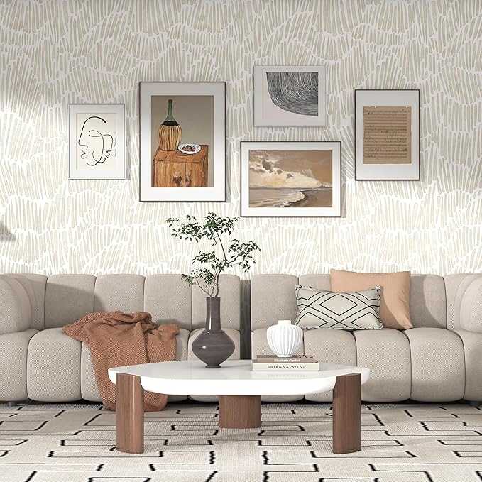 Theper Beige Wallpaper 17.3"×78.8" Modern Striped Peel and Stick Wallpaper Boho - Image 4