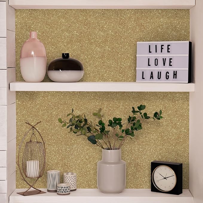 CHIHUT Champagne Gold Glitter Contact Paper Peel and Stick Wallpaper Sparkle - Image 5