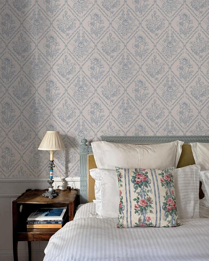 Toduso Peel and Stick Wallpaper Vintage Wall Paper Boho Contact Paper Blue - Image 3