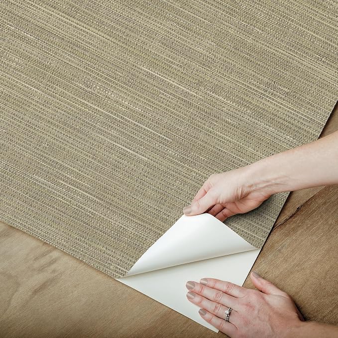NuWallpaper Neutral Grasscloth Peel and Stick Wallpaper, Textured Removable - Image 8