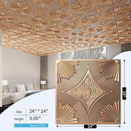 Art3d Drop Ceiling Tiles 24x24 in Bronze, 3D Wainscoting Panels Glue Up 2x2 - Image 4