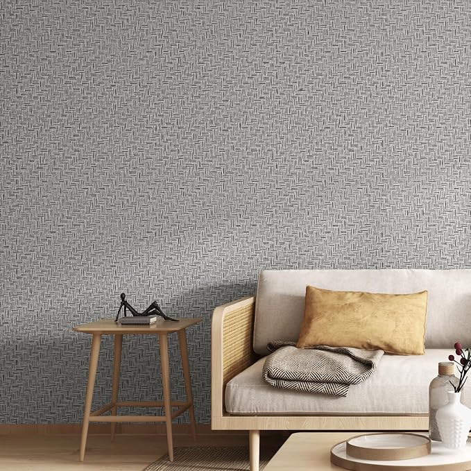 Haimin Fabric Wallpaper Textured Contact Paper Gray Grasscloth Wallpaper Peel - Image 3