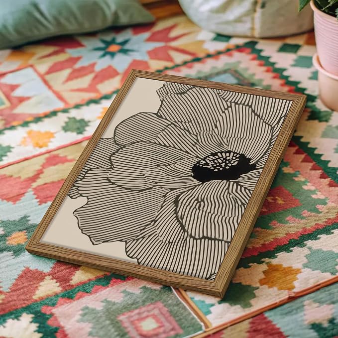 Framed Abstract Floral Wall Art, Neutral Line Flower Canvas Wall Decor Painting - Image 8