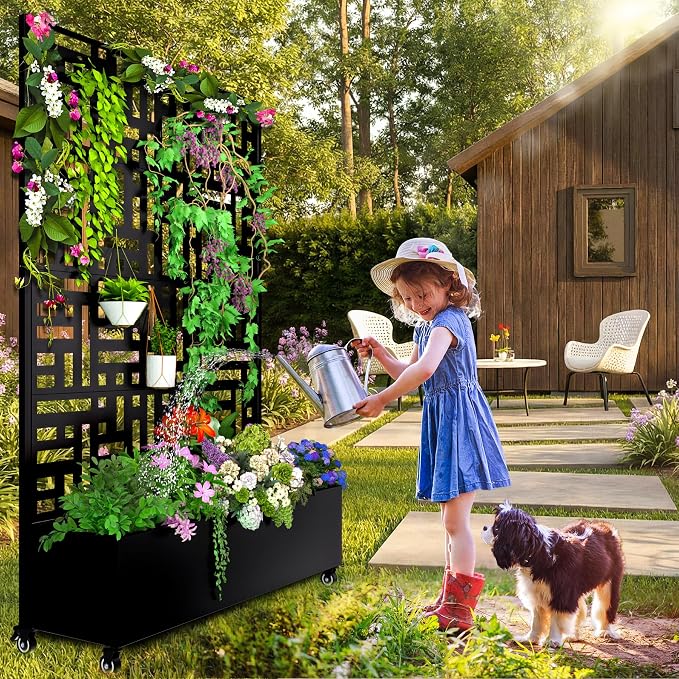 MTART Metal Planter Box with Trellis, 72.1"x47.2"x16" Outdoor Galvanized Raised - Image 7