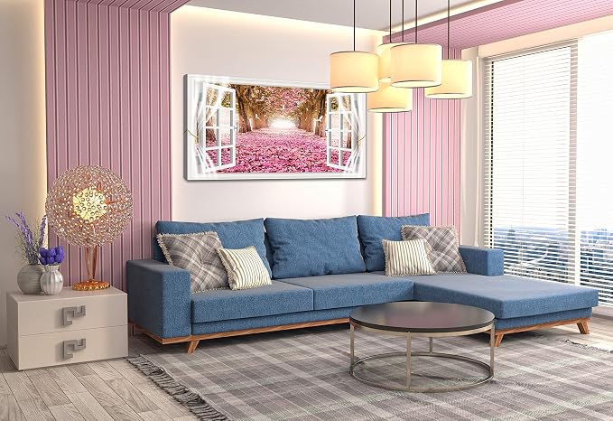 AH40174 Wall Art CanvasTrees and Pink Rose Paintings Printed Pictures Stretched - Image 3