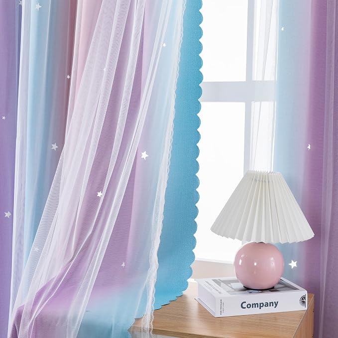 XiDi Curtains for Bedroom Decor, Rainbow Pink Purple/42/84 - Image 4