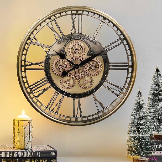 CLXEAST 28 Inch Gold Moving Gear Wall Clock by CLXEAST