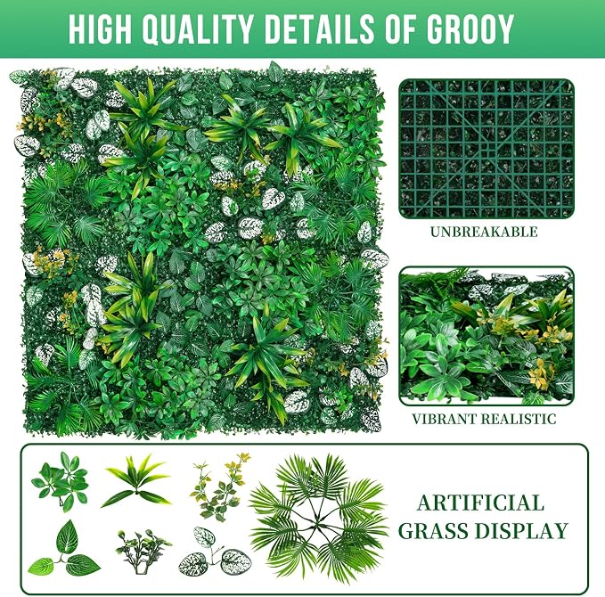 Grooy Artificial Hedge Grass Wall, Boxwood Panels 20"x20", UV Protected Privacy - Image 2