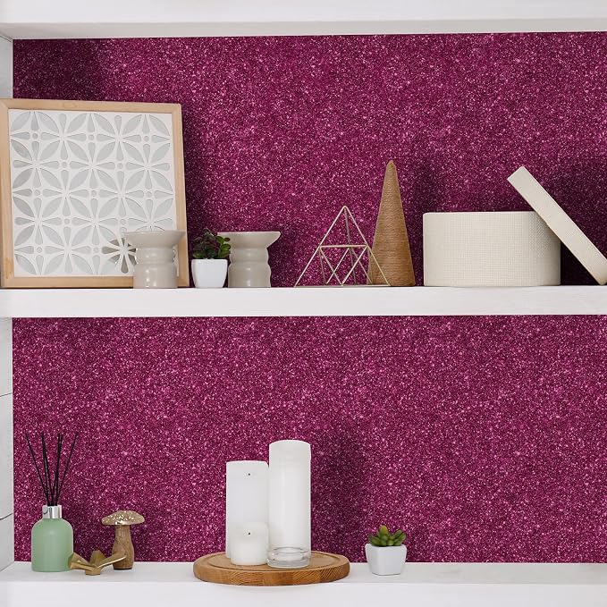 CHIHUT 15.7''x100'' Hot Pink Wallpaper Sparkly Glitter Wallpaper Stick and Peel - Image 4