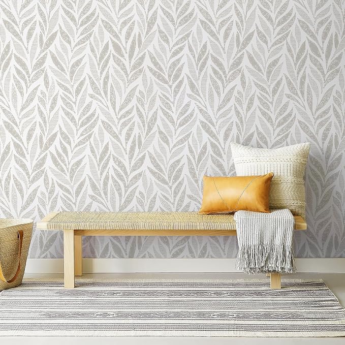 Safiyya 393"x17.3" Boho Peel and Stick Wallpaper Beige and White Wallpaper Leaf - Image 6
