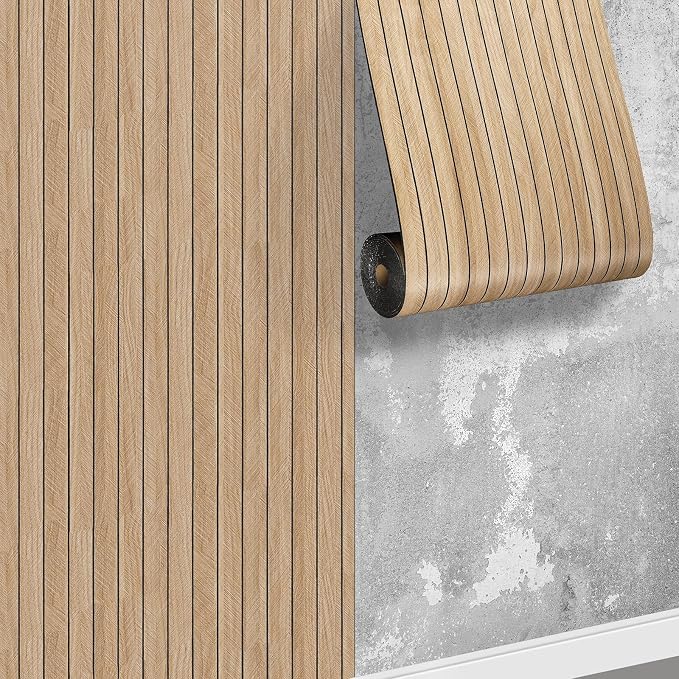 ReWallpaper 24in X 16.5ft Light Oak Wood Wall Panels Peel and Stick Slat Wall - Image 8