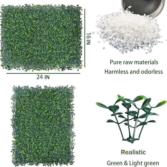 ODTORY Artificial Boxwood Hedge Wall Panels, 24 X 16 in 12P UV-Anti Faux - Image 2