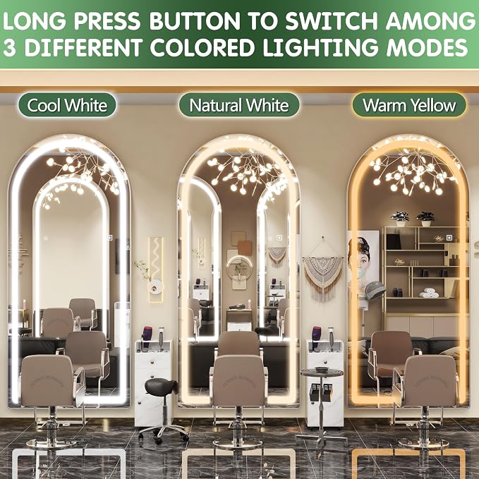 FENNIO Full Length Mirror with Lights, Free Standing Lighted Floor Mirror - Image 6
