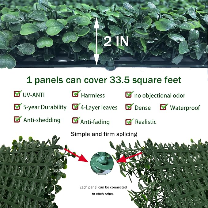 ODTORY Artificial Boxwood Roll Panels:40 X 120 in UV-Anti More Dense Greenery - Image 3