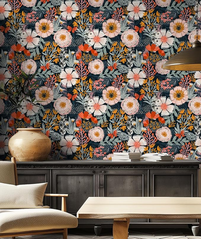 HAOKHOME Boho Peel and Stick Wallpaper Floral Wall Paper Removable - Image 4