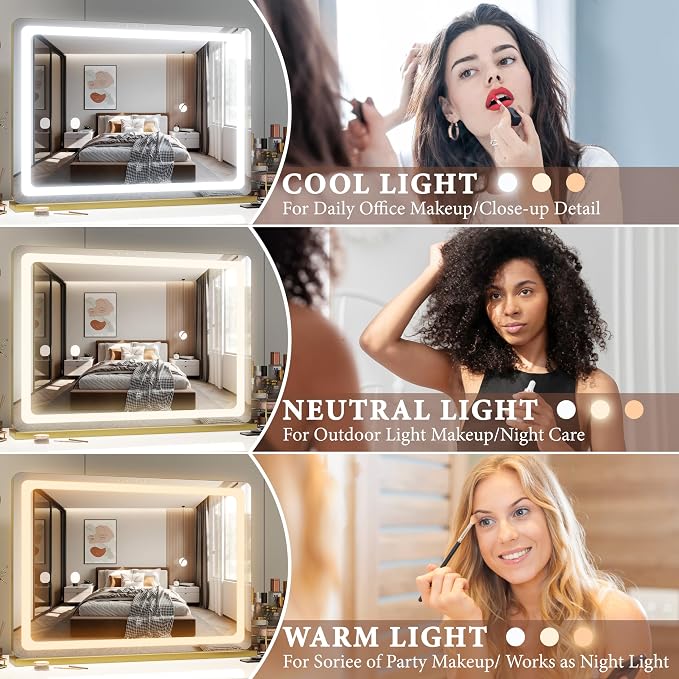 FENNIO Vanity Mirror with Lights 32"x22", Lighted Makeup Mirror, Large Vanity - Image 2