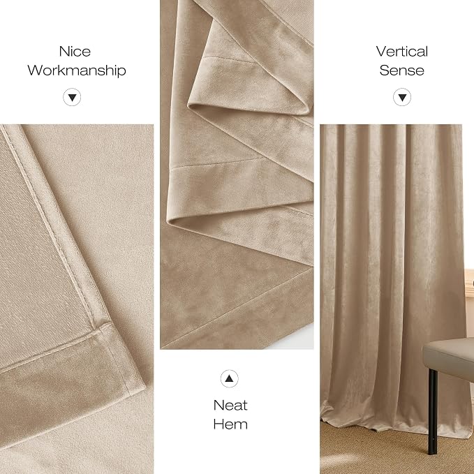NICETOWN Beige Velvet Curtains 144" Length - Image 6