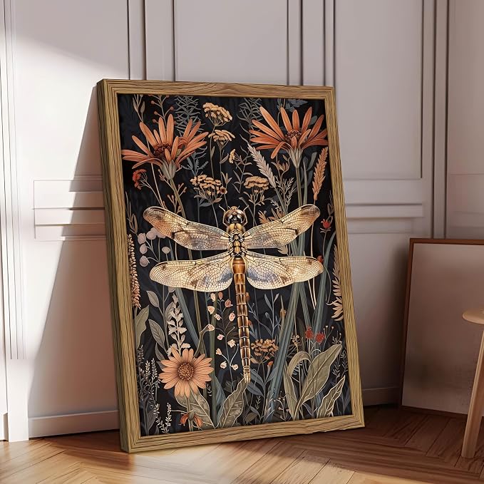 Vintage Framed Dragonfly Wall Art, Dark Academia Insect Art Print, Modern - Image 2