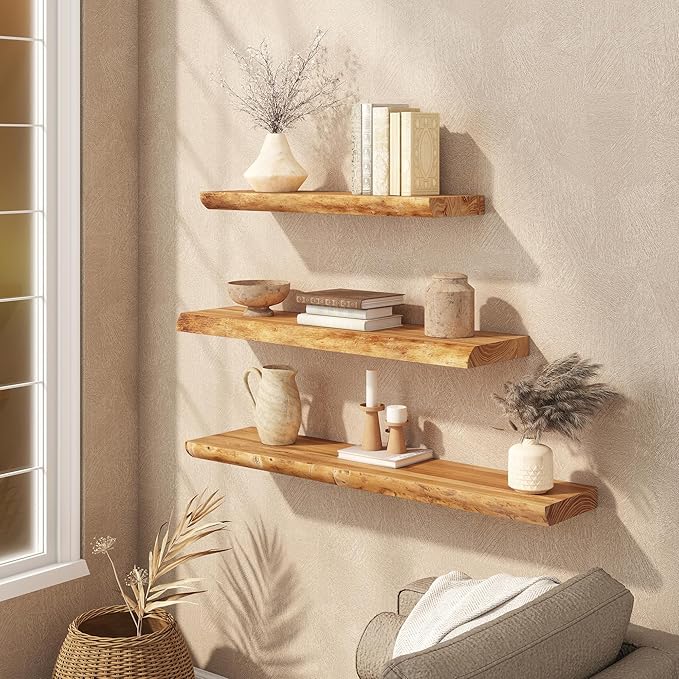 Floating Shelves Set of 2, Solid Elm Wood Wall Shelves 36 Inch - Image 4