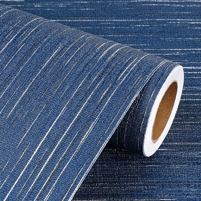 Livelynine 15.8x394 Navy Blue Peel and Stick Wallpaper Dark Indigo Textured by Livelynine