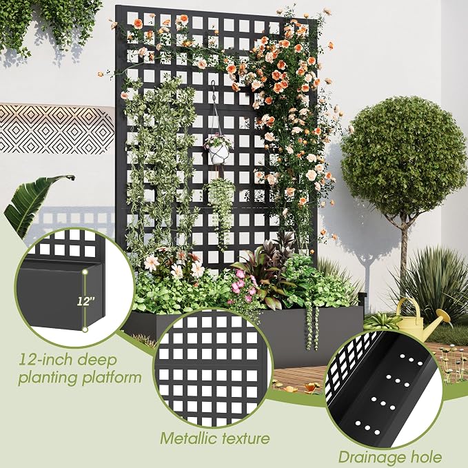 Metal Planter Box with Trellis, Planter Box Trellis with Privacy Screen and - Image 3