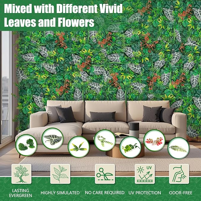 20"x20" Artificial Grass Wall Panels, Faux Boxwood Green Wall Decor - Image 3