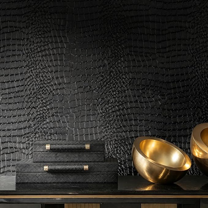 Peel and Stick Wallpaper Black Crocodile Wall Paper Modern Textured by Micpolo
