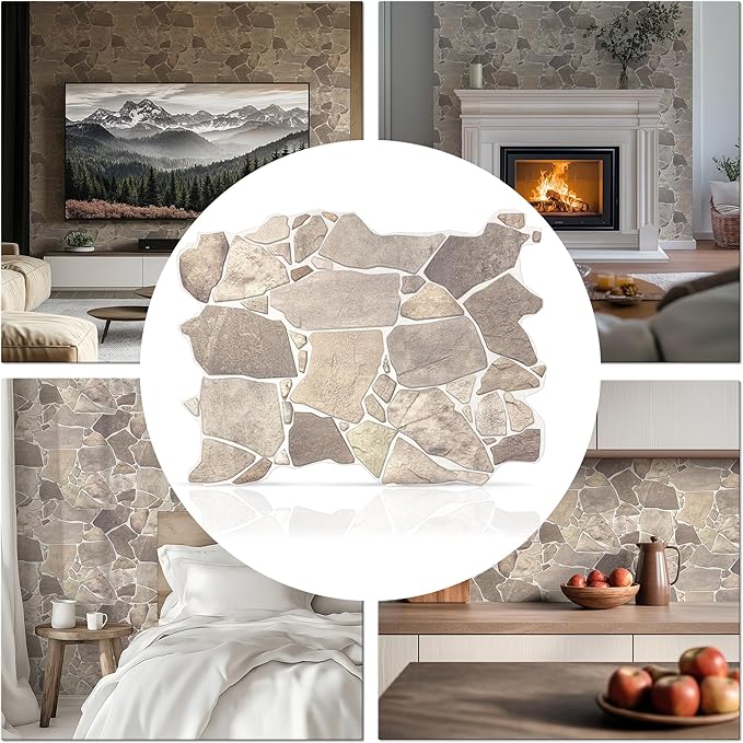 CONCORD WALLCOVERINGS ™ Retro-Art 3D Wall Panels, Wild Stone in Brown Beige Grey by ConcordWallcoverings