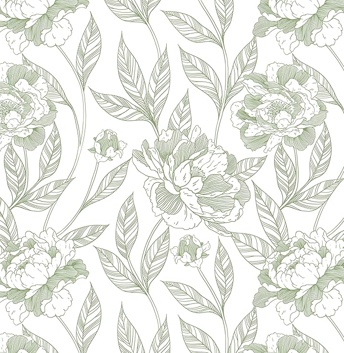 Timeet Peel and Stick Wallpaper Green Floral Wall Paper by Timeet