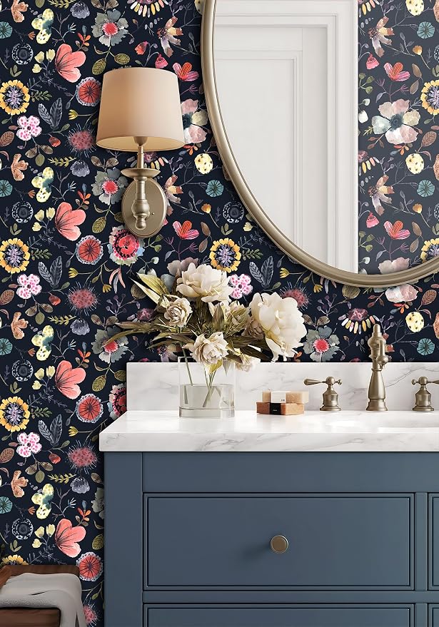 Wallpaper Peel and Stick Floral Wall Paper Removable Waterproof Blue/Red/Yellow - Image 8