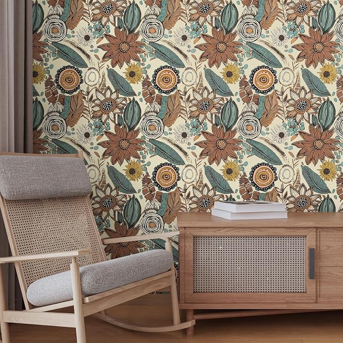 Boho Wallpaper Peel and Stick, Vintage Floral Contact Paper 17.5" x 118" - Image 6