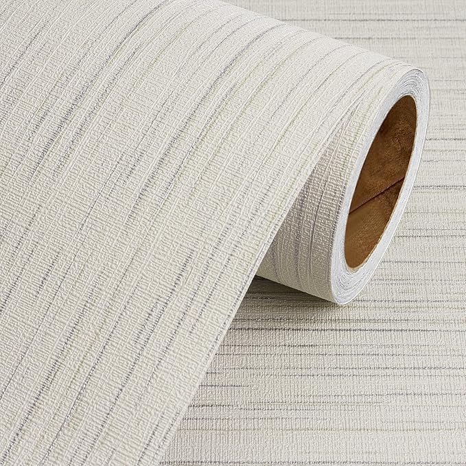 Livelynine 15.8x197 Grass Cloth Wallpaper Textured Neutral Beige Peel and Stick by Livelynine