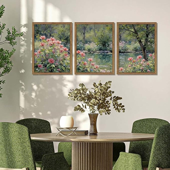 Framed Monet Wall Art Set of 3, Impressionist Botanical Floral Canvas Wall Decor - Image 2