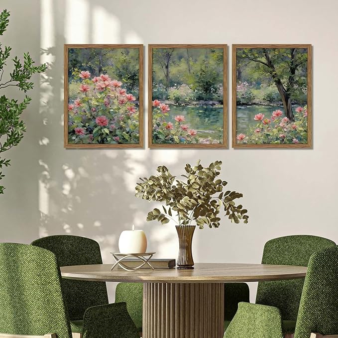 Framed Monet Wall Art Set of 3, Impressionist Botanical Floral Canvas Wall Decor - Image 2