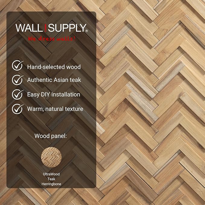 Wall!Supply 3D Wall Panels – Reclaimed Herringbone Asian Teak Wood – Home Decor - Image 4