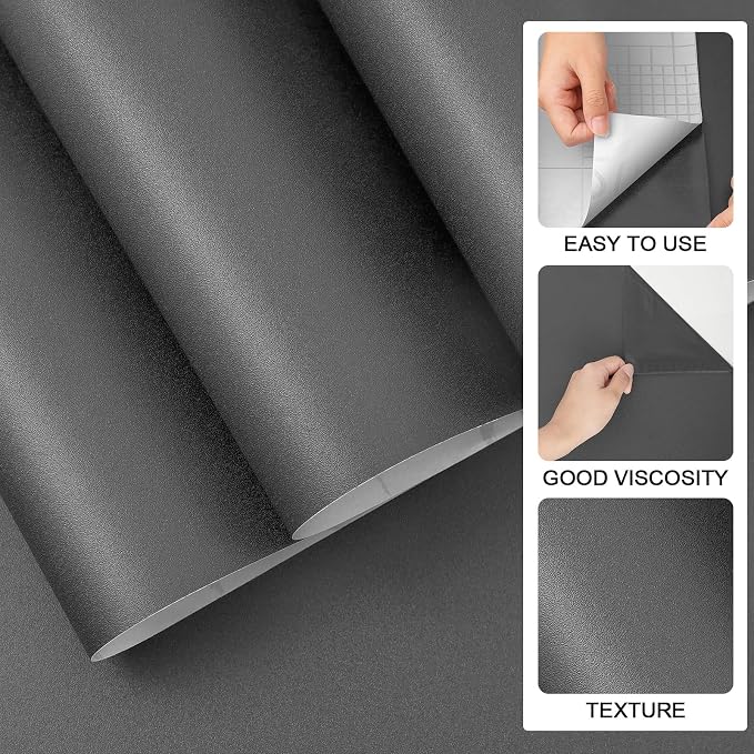 practicalWs Grey Wallpaper Peel and Stick Wallpaper Dark Grey Matte Textured - Image 2