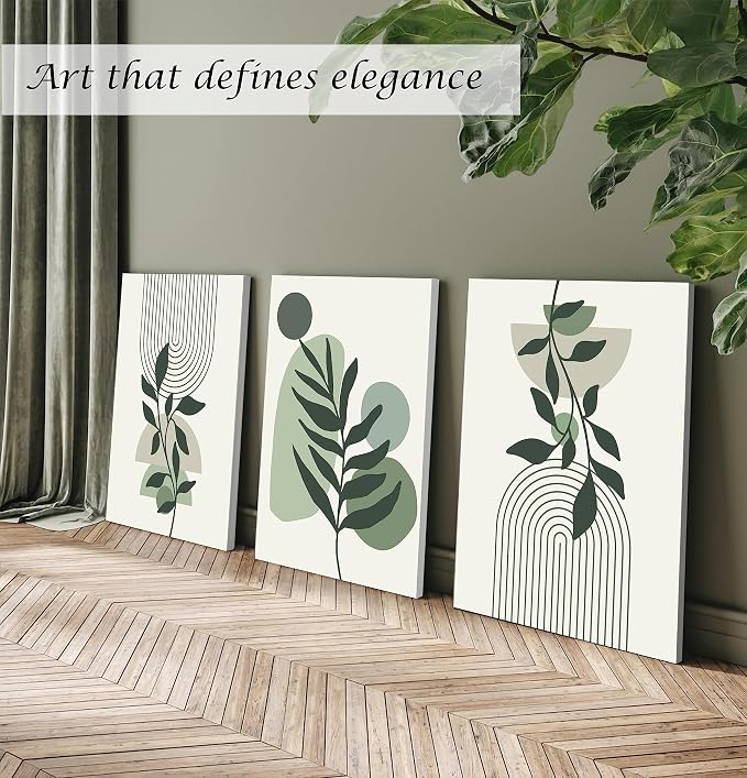 Induslyfe Large Framed Boho Canvas Wall Art Set of 3, Mid Century Modern room - Image 3