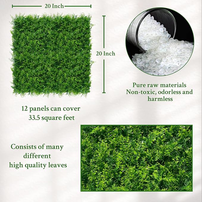 ODTORY Artificial Plants Hedge Wall Panels：20x20 Inch 12P UV-Anti Greenery - Image 2