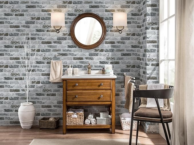 Guvana 17.3"×197" Brick Peel and Stick Wallpaper Grey Brick Contact Paper Self - Image 8
