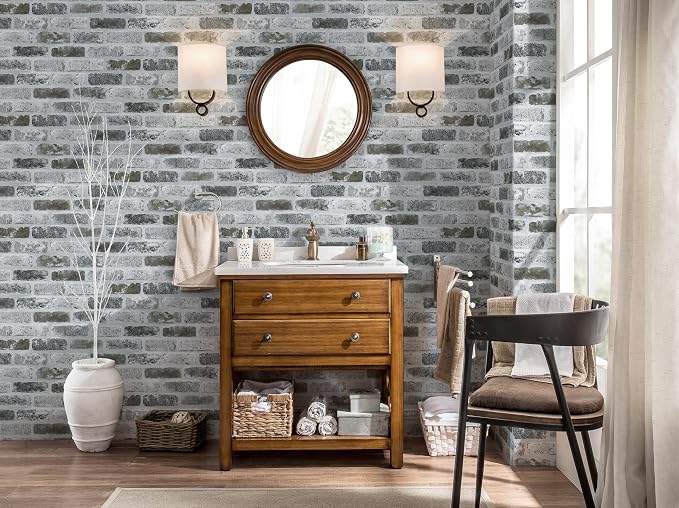 Guvana Grey Brick Wallpaper Peel and Stick Wallpaper 3D Vintage Brick Contact - Image 3