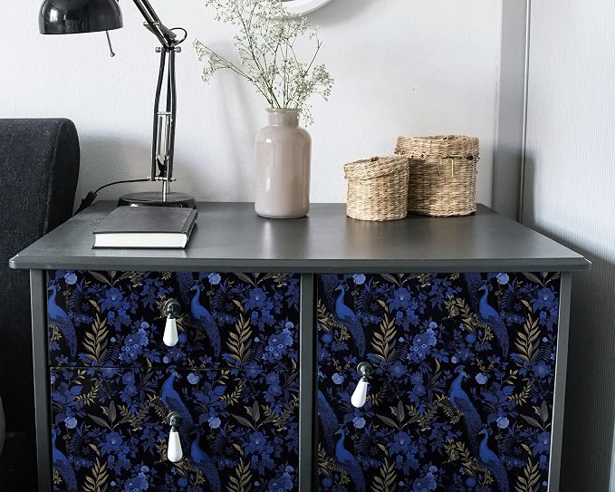 FLFK Black and Dark Blue Peacock Wallpaper, Peel and Stick Wall Mural - Image 6