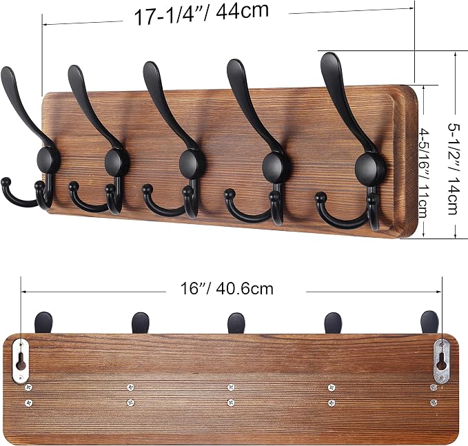 SKOLOO Rustic Wall Mounted Coat Rack: 16" Stud Spacing, Pine Real Wood Plank - Image 4