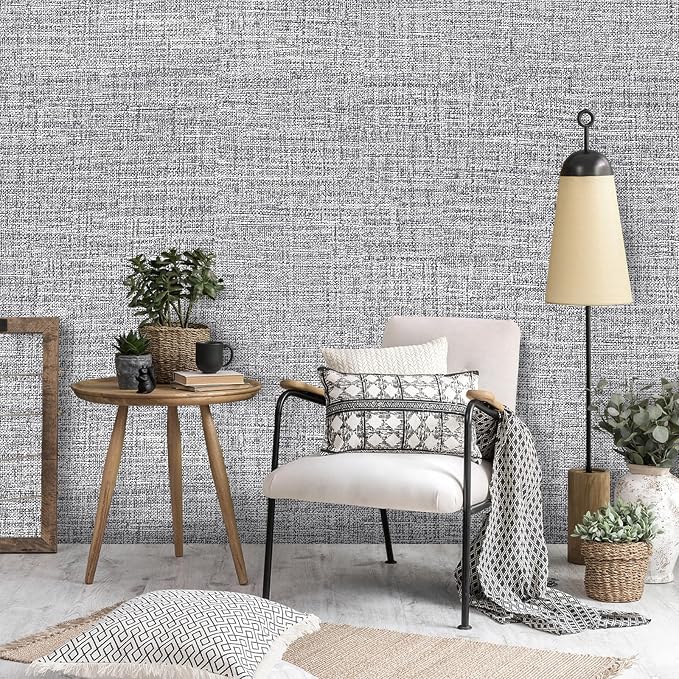 Grey Grasscloth Peel and Stick Wallpaper 17.3"x120" Faux Linen Textured Contact - Image 5